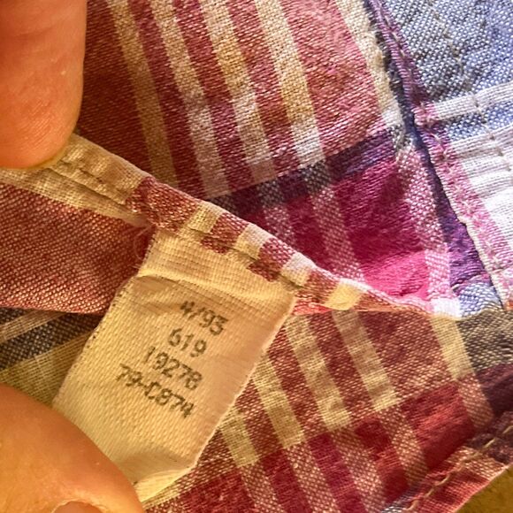 Vintage 1980s Plaid Cotton Madras Popover Short Sleeve Button Down - Men's M - Picture 5 of 6